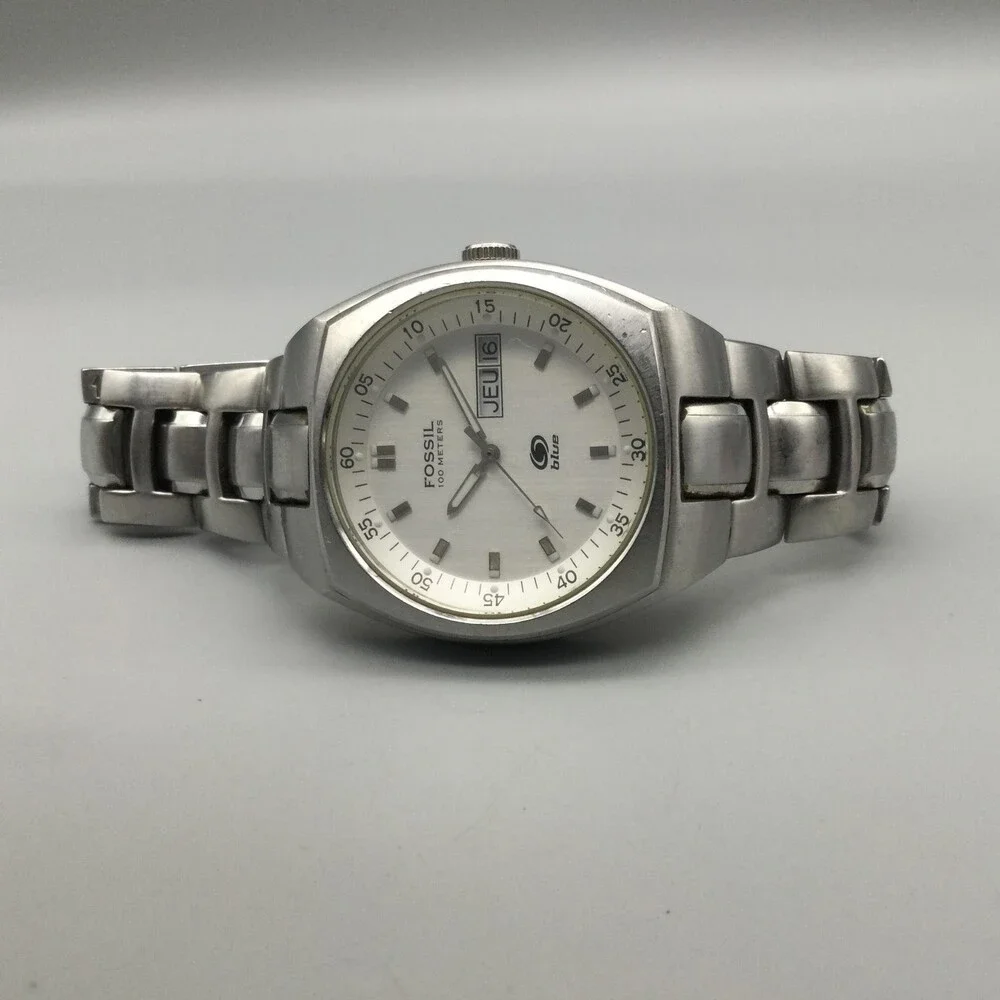 Fossil Blue Mens Watch 38mm White Dial Stainless Date WR AM-3280 New Battery 8